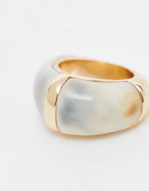 Reclaimed Vintage - Bague chunky avec pierre crème incrustée - Doré, 2 de 3
