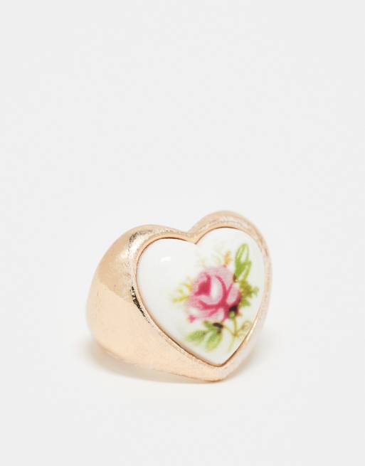Reclaimed Vintage - Bague chunky avec pierre rose fantaisie - Doré