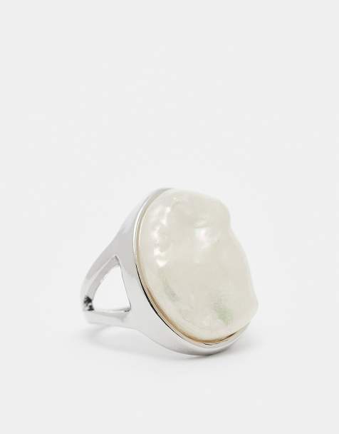 Reclaimed Vintage - Bague oversize ornée de nacre fantaisie - Argenté - view 1