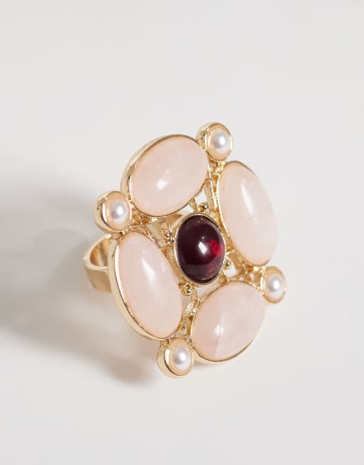 Reclaimed Vintage - Bague oversize sertie de pierres - Doré