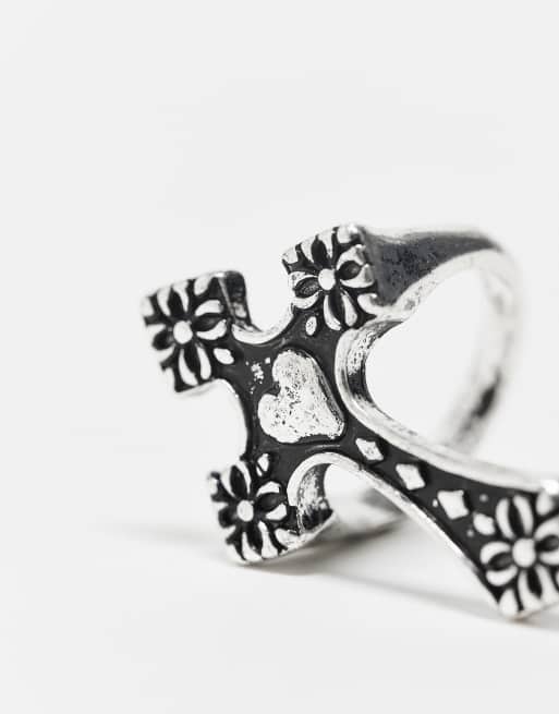 Reclaimed Vintage - Bague unisexe à motif croix et cœur - Argenté, 2 de 3