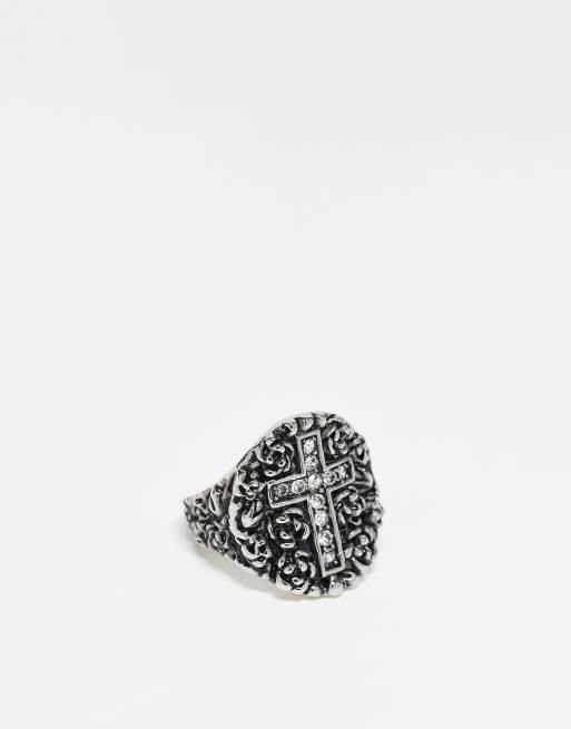 Reclaimed Vintage - Bague unisexe avec motif croix grunge en acier inoxydable étanche 