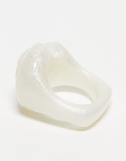 Reclaimed Vintage - Bague unisexe en plastique en forme de coquillage - Blanc, 4 de 4