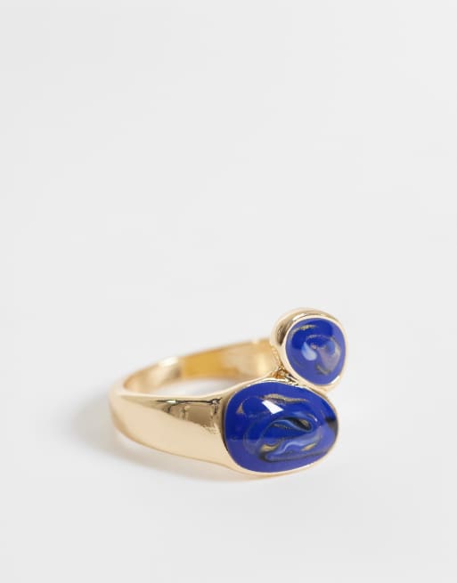 Reclaimed Vintage - Bague unisexe enveloppante avec pierre verte - Doré