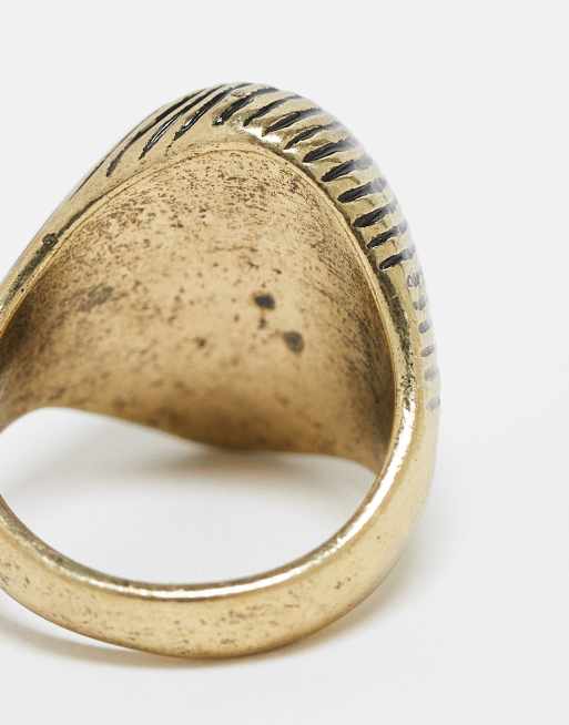 Reclaimed Vintage - Bague unisexe style ancien avec pierre verte - Doré poli, 3 de 3
