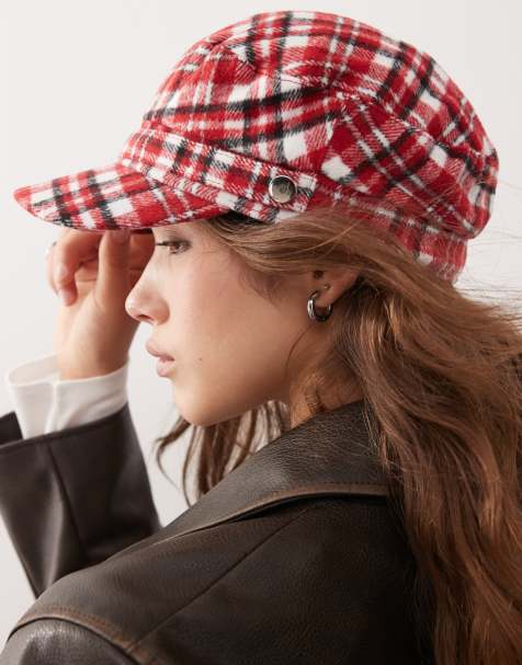Reclaimed Vintage baker boy hat in red tartan - view 1