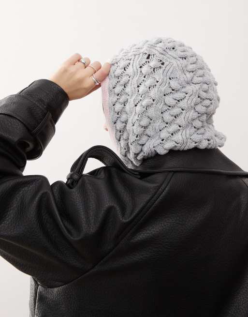 Reclaimed Vintage – Balaclava aus Strick in Grau mit Schleifen in Rosa, 3 von 4