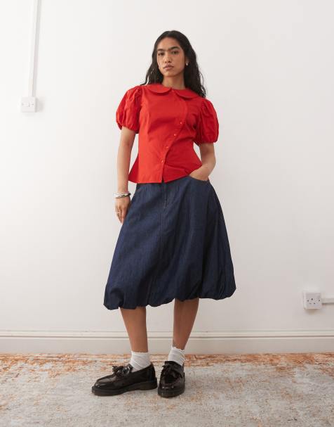 Reclaimed Vintage – Ballon-Midirock aus Denim in Indigoblau - view 1