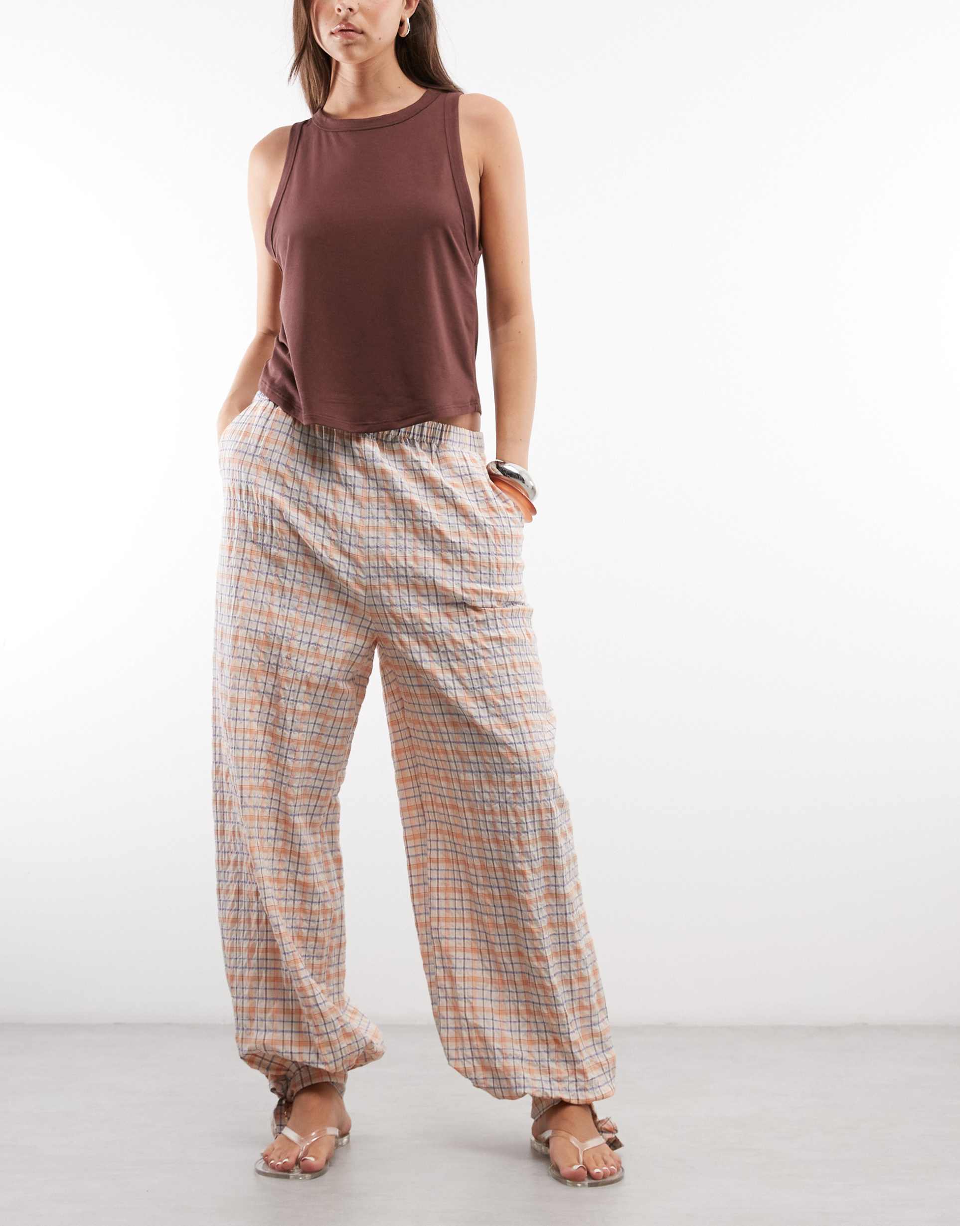 reclaimed vintage balloon leg pants in plaid