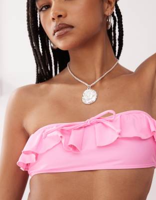 Reclaimed Vintage Bandeau Bikini Top With Ruffles And Tie Front