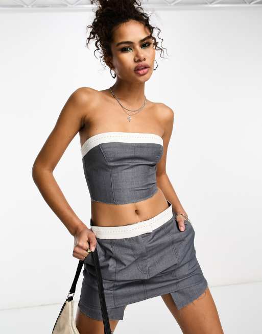 Reclaimed Vintage bandeau corset top with constrast binding