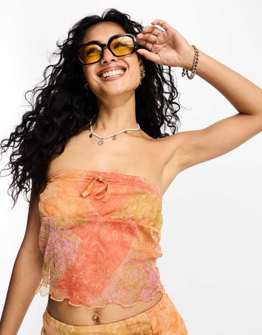 Reclaimed Vintage bandeau jersey top in orange paisley print - part of a set