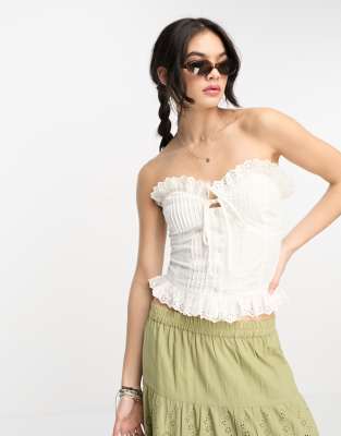 Reclaimed Vintage bandeau prairie top in white