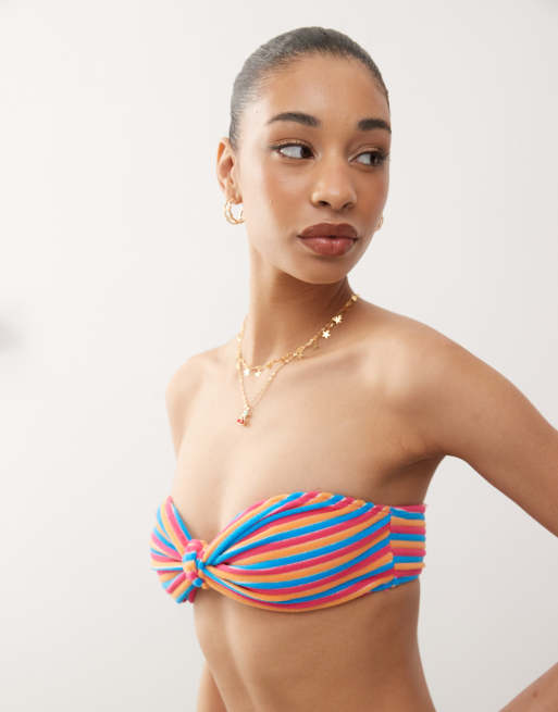 Reclaimed Vintage - Top bandeau en tissu éponge à rayures - Rouge