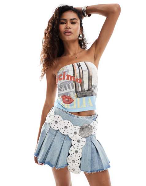 Reclaimed Vintage - Bandeau-top med patchwork-print og applikationer - view 1