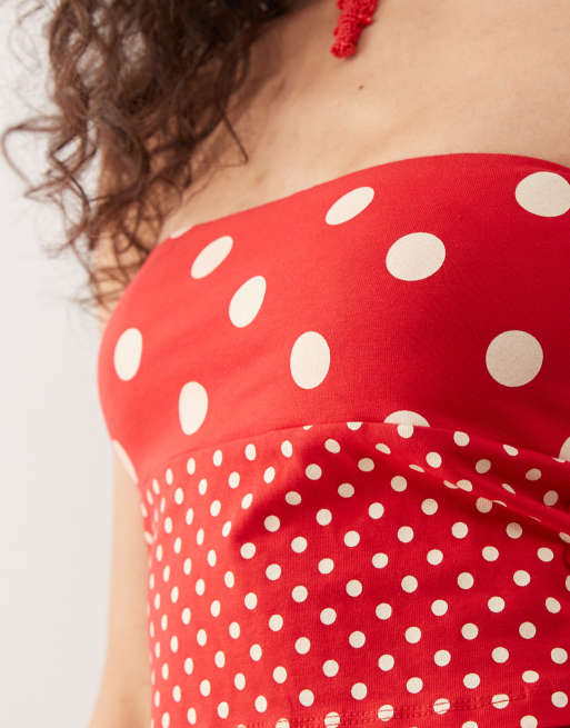 Reclaimed Vintage - Bandeau-top met gemengde stippenprint in rood, deel van co-ord set, 2 van 4