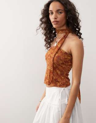 Reclaimed Vintage - Bandeau top met sjaal in tropische bloemenprint - view 1