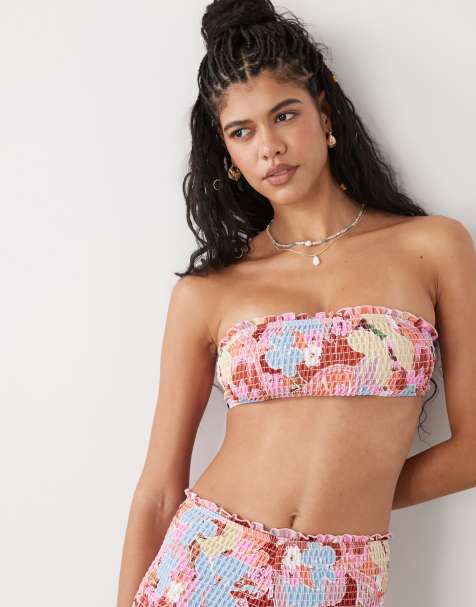 Reclaimed Vintage bandeau with shirred waist in retro floral print - view 1