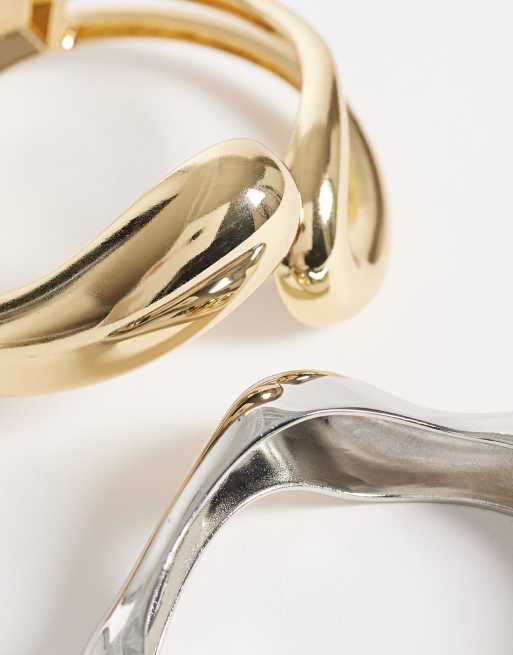 Reclaimed Vintage bangle 2 pack in silver and gold tone, 2 of 3