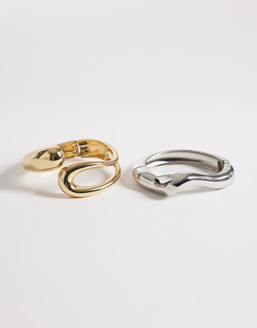 Reclaimed Vintage bangle 2 pack in silver and gold