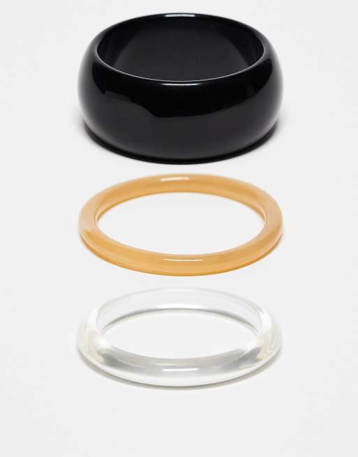Reclaimed Vintage bangle 3 pack in black, brown and clear