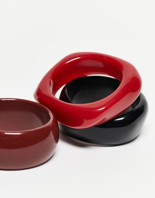Reclaimed Vintage bangle 3 pack in red, burgundy and black, 3 of 3