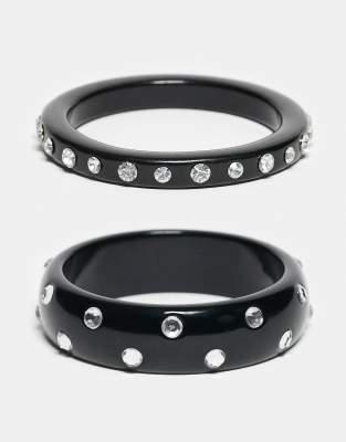 Reclaimed Vintage bangle multipack in black with diamantes | ASOS