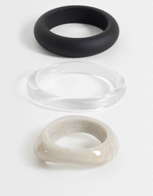 Reclaimed Vintage bangles 3 pack in black, bone and clear