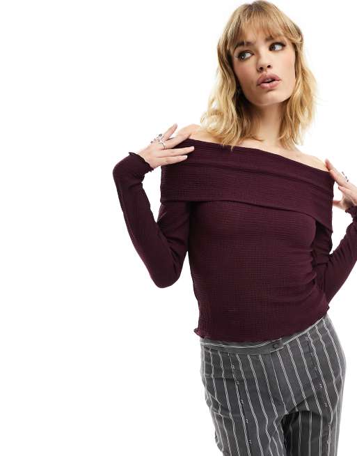 Reclaimed Vintage bardot top in plum