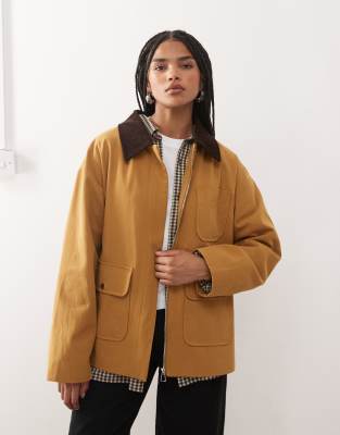 Reclaimed Vintage - Barn-Jacke in Hellbraun mit kontrastierendem Cordkragen-Brown