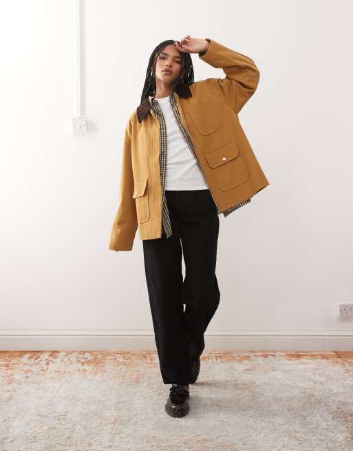 Reclaimed Vintage barn jacket with contrast cord collar in tan , 2 of 4
