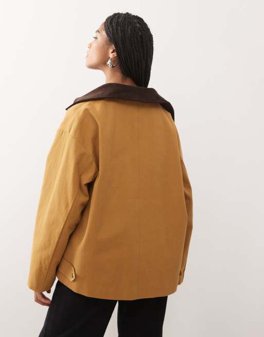 Reclaimed Vintage barn jacket with contrast corduroy collar in tan