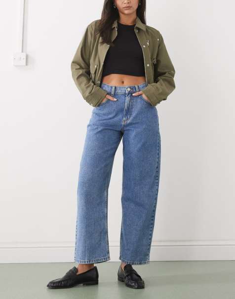 Reclaimed Vintage barrel leg denim jeans in mid blue - view 1