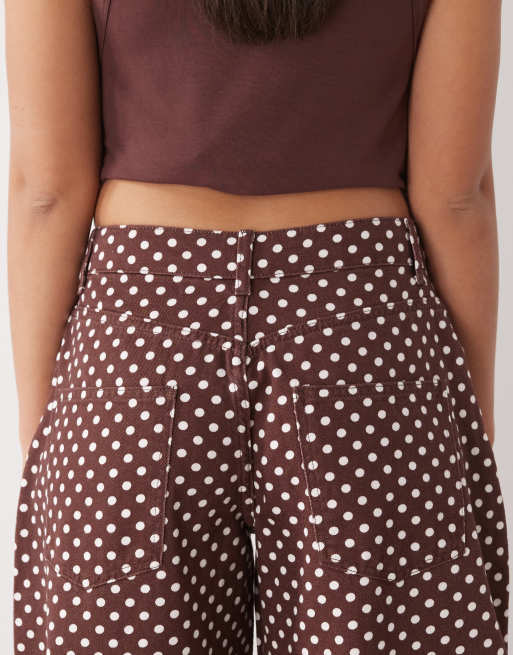 Reclaimed Vintage barrel leg jean in brown polka dot print, 4 of 5