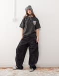 [Reclaimed Vintage] Reclaimed Vintage barrel leg pants in burgundy distressed denim print-Red W24 Burgundy
