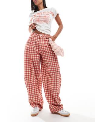 Reclaimed Vintage Reclaimed Vintage barrel leg trouser in red gingham