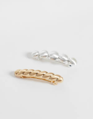 Reclaimed Vintage barrette clip 2 pack in mixed metals