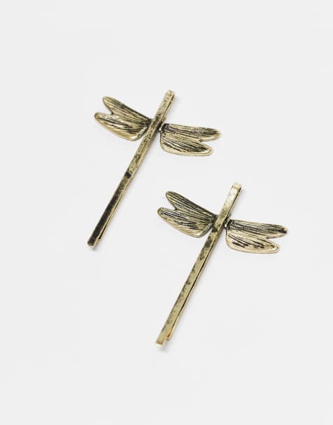 Reclaimed Vintage - Barrettes motif libellule - Doré - view 1