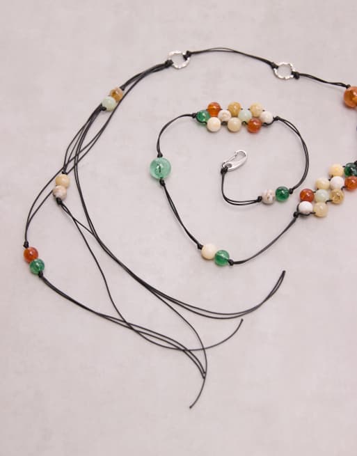 Reclaimed Vintage Bauchkette aus Cord mit Schmucksteinen in Multi, 3 von 3