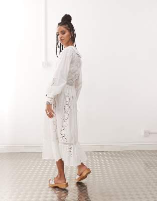 Reclaimed Vintage Beach Cover Up Eyelet Longline Top In White