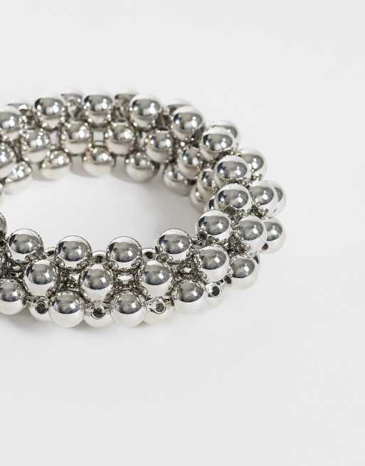Reclaimed Vintage beaded bangle in silver, 2 of 3