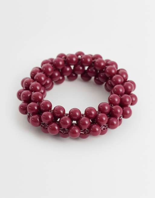 Reclaimed Vintage beaded bracelet in burgundy, 1 of 3
