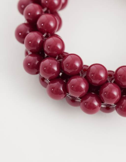 Reclaimed Vintage beaded bracelet in burgundy, 2 of 3