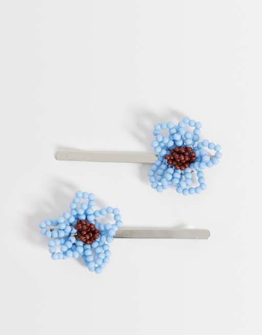 Reclaimed Vintage beaded floral hair clips in multi