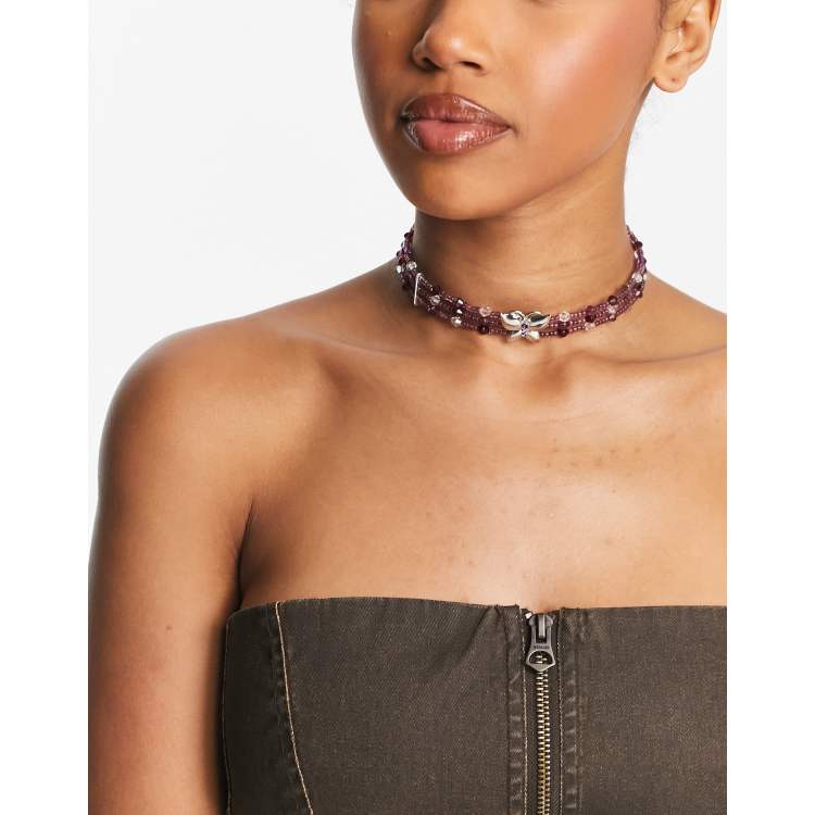 Reclaimed Vintage beady y2k butterfly choker necklace ASOS