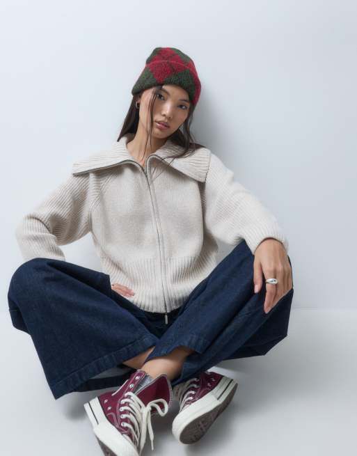 Reclaimed Vintage Beanie mit rotem und grünem Argyle-Muster, 3 von 5