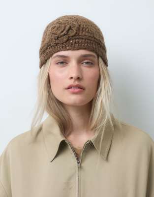 Reclaimed Vintage Beanie With 3d Flower In Brown