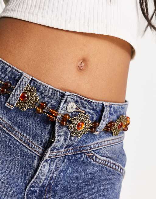 Square Amber Embellished Abalone Inlay Chain Belt Soleil Statement Stone Gold Chain Belt | 12th Tribe main image 2