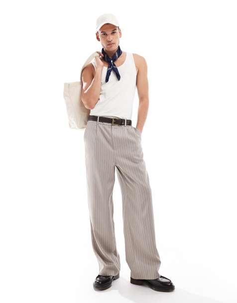 Reclaimed Vintage – Beige, kritstrecksrandiga, figursydda byxor i baggy stil - view 1