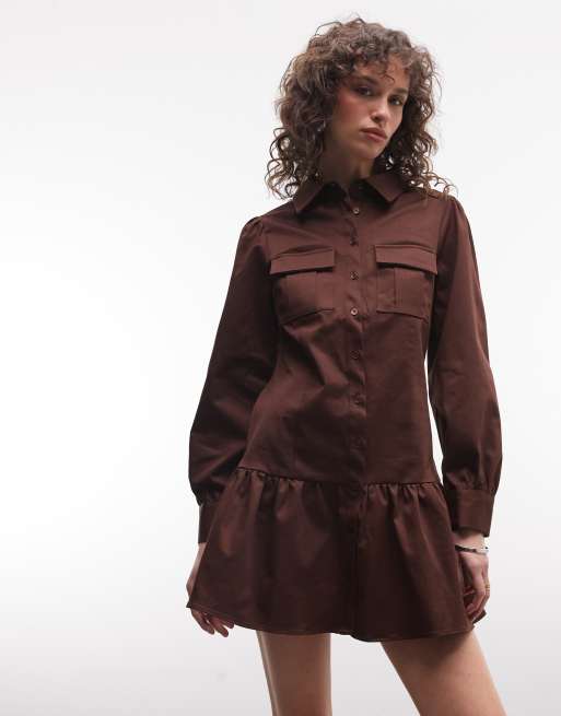 Reclaimed Vintage - Beige mini-skjortekjole i bomuldstwill i utility-stil